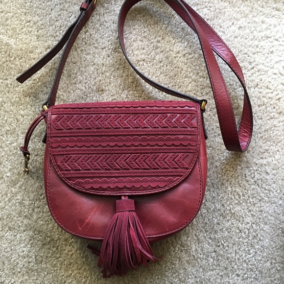 Fossil Handbags - Fossil red leather tassel crossbody purse